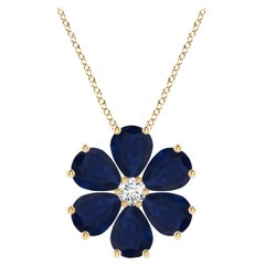 Angara Natural 6.9 ct Blue Sapphire Flower Cluster Pendant in 14K Yellow Gold