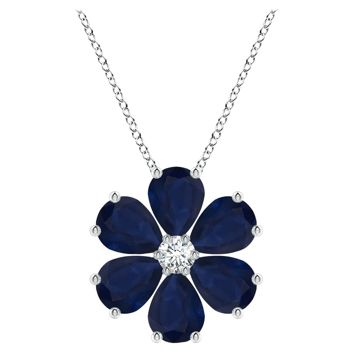 Colgante de racimo de flores de zafiro azul natural Angara de 6,9 ct en platino en venta