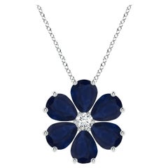 Angara Natural 6.9 ct Blue Sapphire Flower Cluster Pendant in Platinum