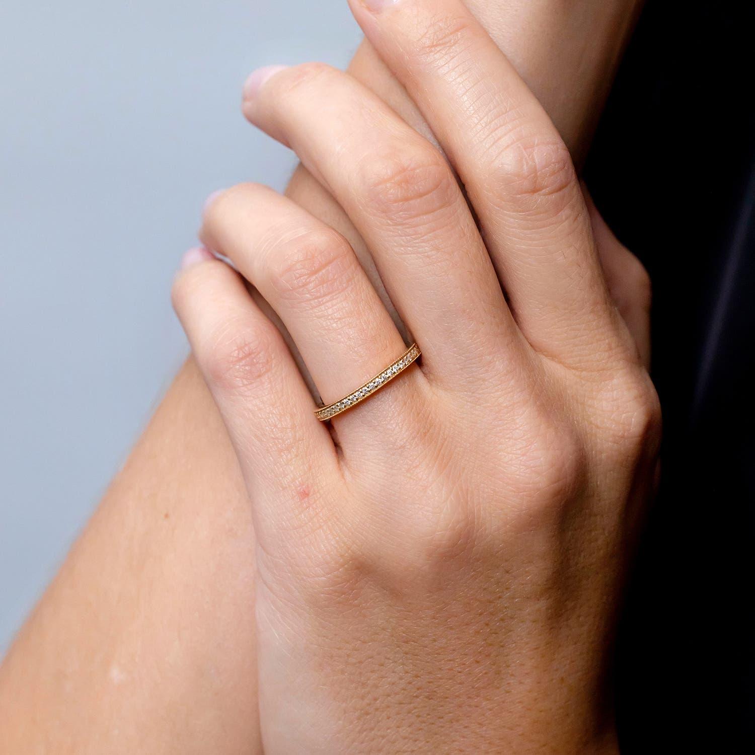 Modern Angara Natural Aeon Vintage Style Half Eternity Wedding Ring in 14K Solid Gold For Sale