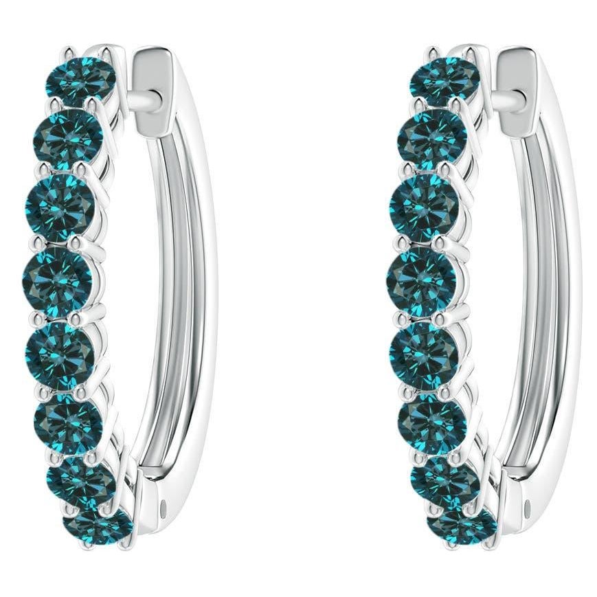 Angara Pendiente de aro con bisagra de diamante azul realzado natural engastado en oro de 14 quilates