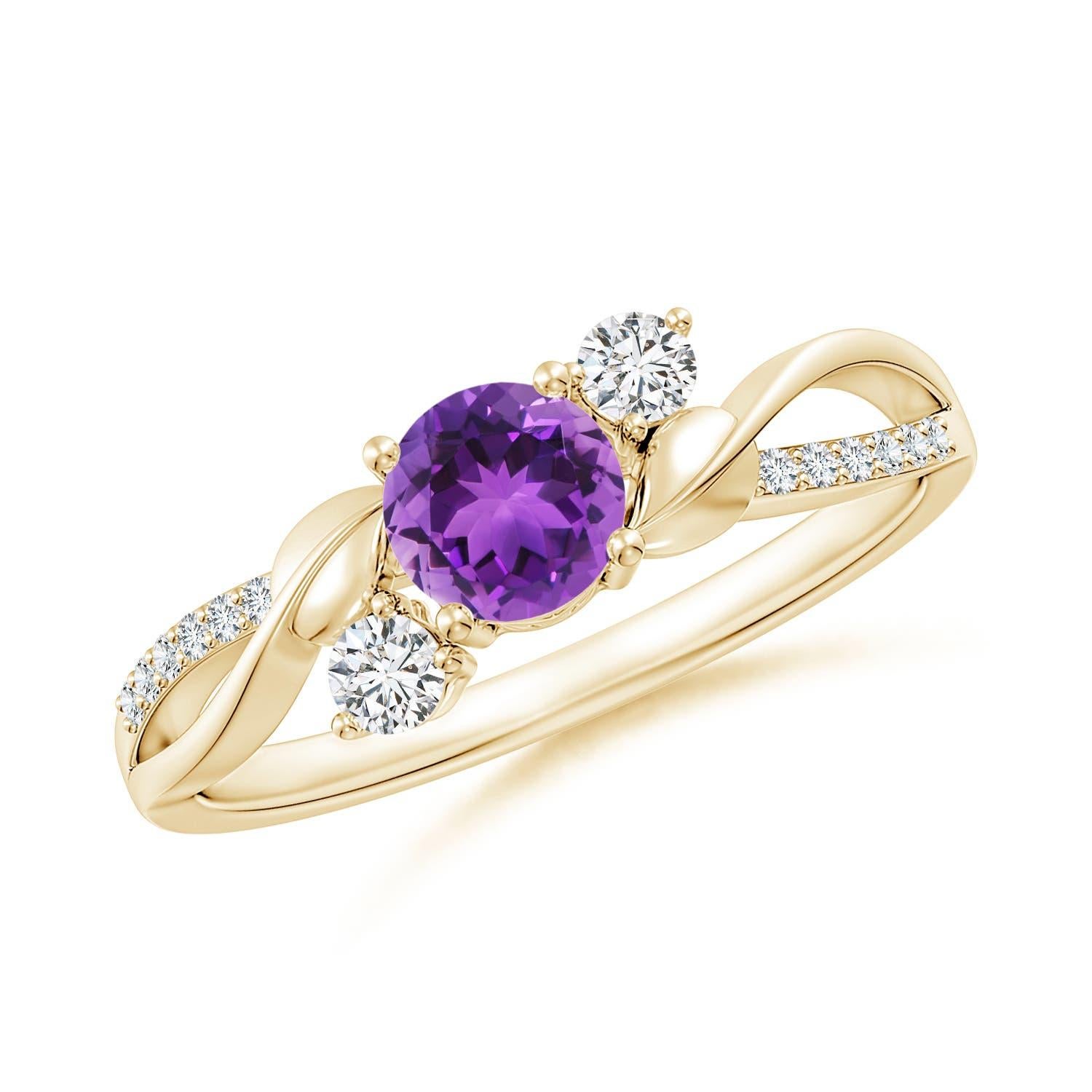Anillo Angara de amatista natural y diamante en forma de vid retorcida en oro macizo de 14 quilates en venta 2