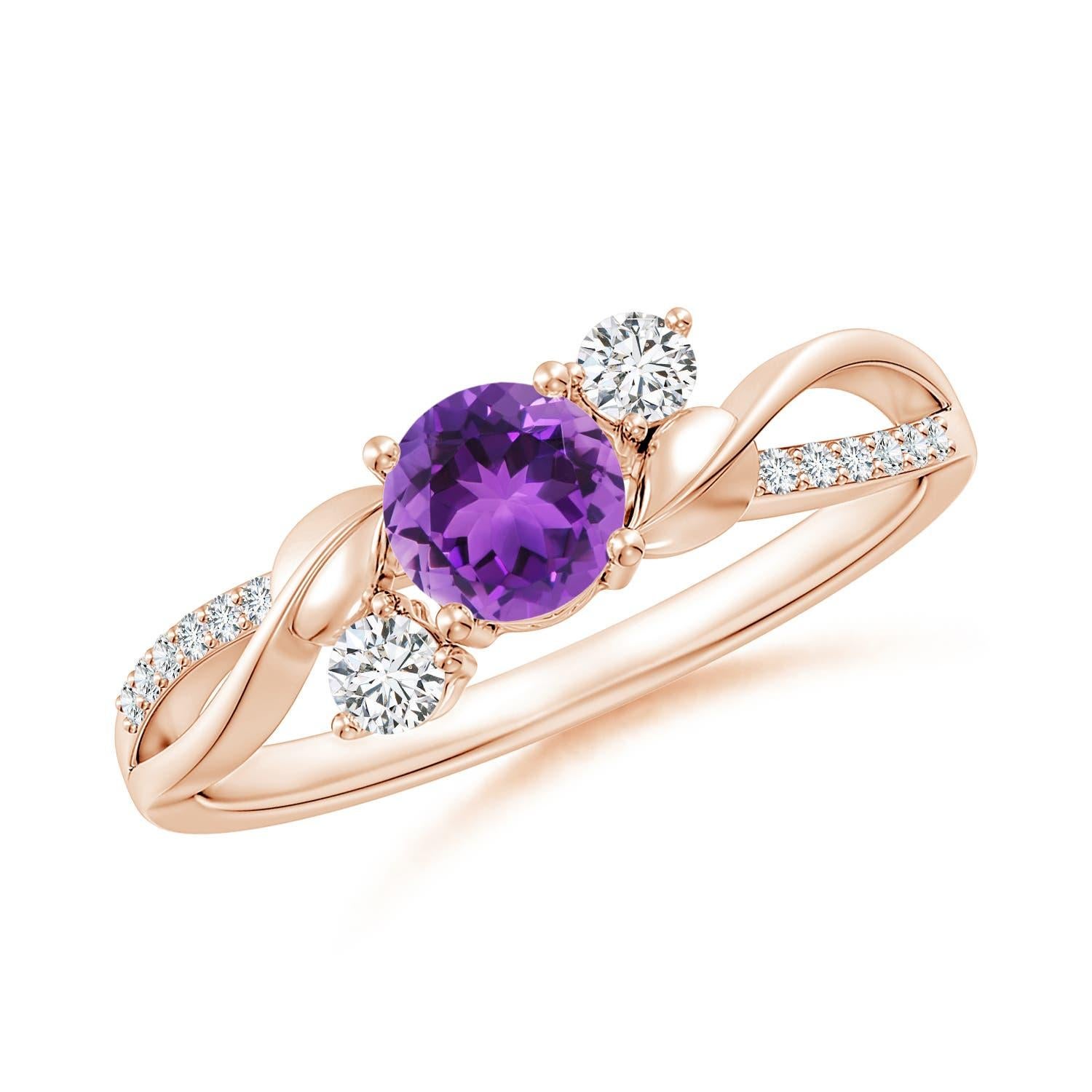 Anillo Angara de amatista natural y diamante en forma de vid retorcida en oro macizo de 14 quilates en venta 3