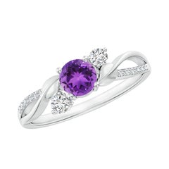 Anillo Angara de amatista natural y diamante en forma de vid retorcida en oro macizo de 14 quilates