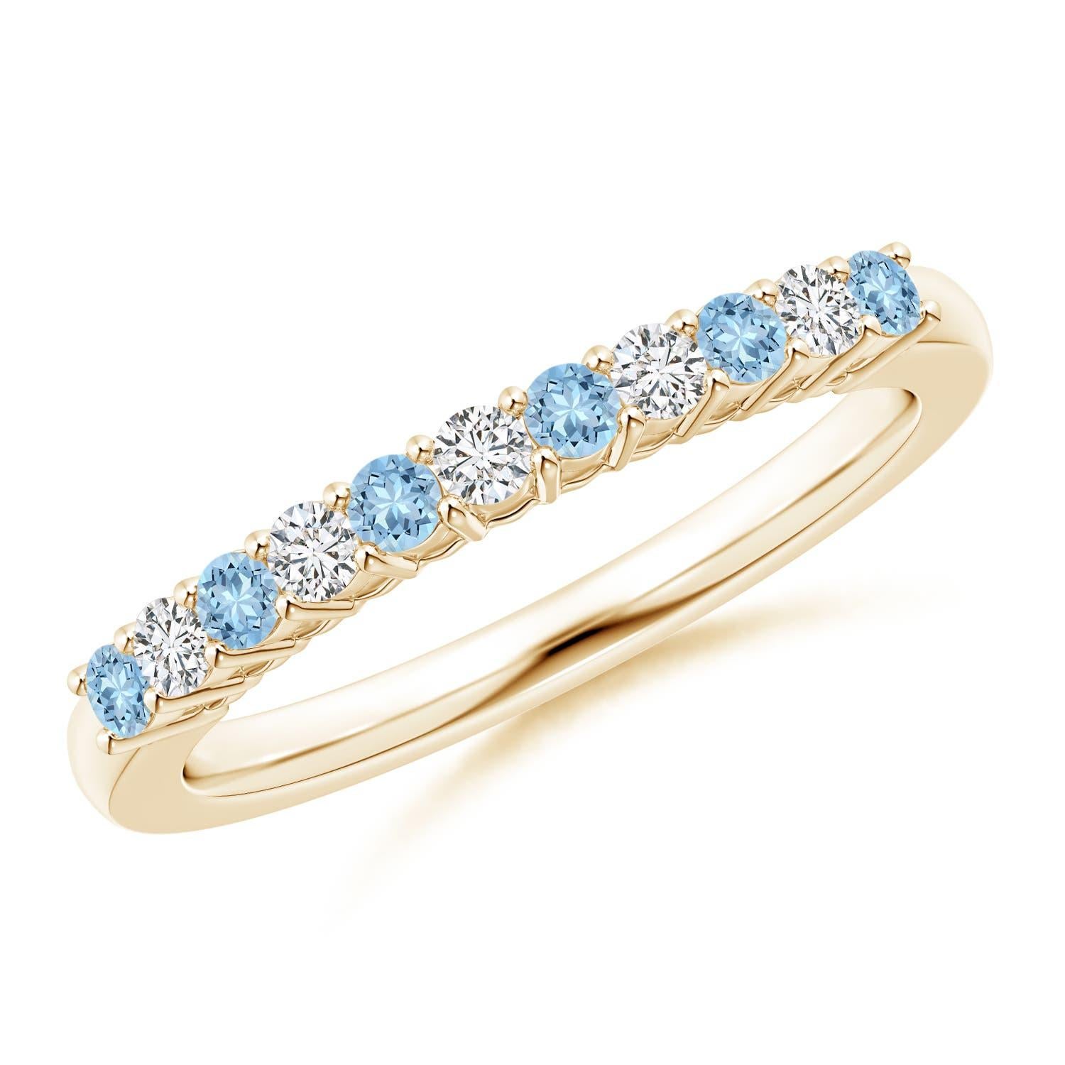 Anello nuziale di eternità con acquamarina naturale e diamante Angara in oro massiccio 14 carati in vendita 1