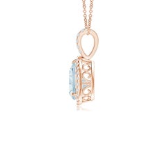 Angara Natural Aquamarine Teardrop Pendant with Diamond Halo in 14K Solid Gold