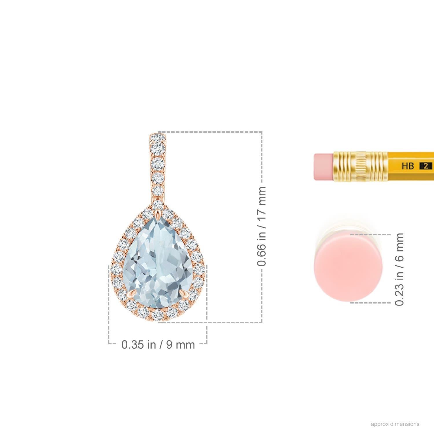Pear Cut Angara Natural Aquamarine Teardrop Pendant with Diamond Halo in 14K Solid Gold For Sale