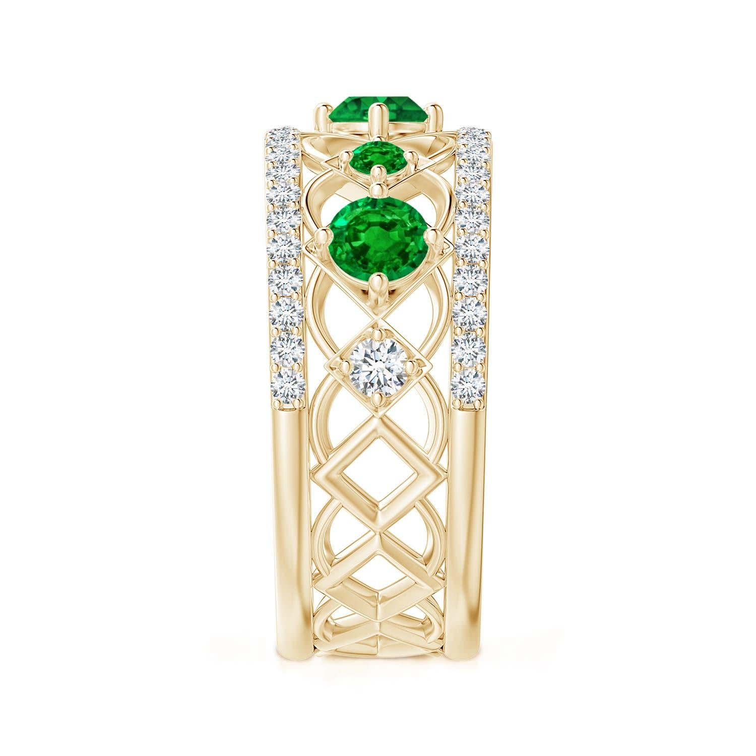 Angara Natural Art Deco inspiriert Smaragd und Diamant-Ring in 14K Solid Gold (Rundschliff) im Angebot