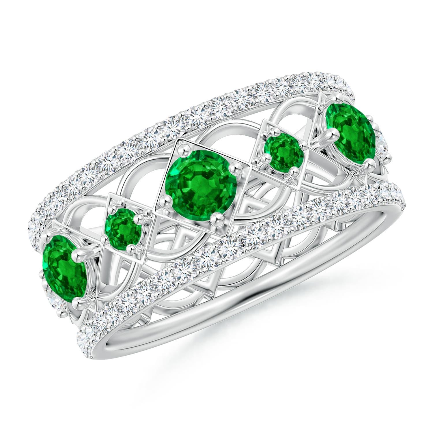 Angara Natural Art Deco inspiriert Smaragd und Diamant-Ring in 14K Solid Gold Damen im Angebot