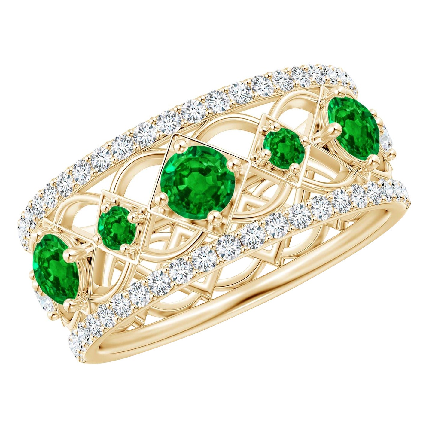 Angara Natural Art Deco inspiriert Smaragd und Diamant-Ring in 14K Solid Gold im Angebot