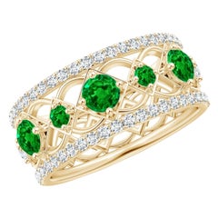 Angara Natural Art Deco inspiriert Smaragd und Diamant-Ring in 14K Solid Gold