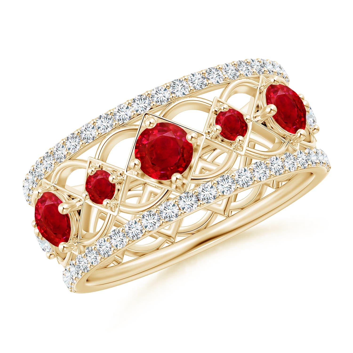 Angara Natural Art Deco inspiriert Rubin und Diamant-Ring in 14K massivem Gold im Angebot 2