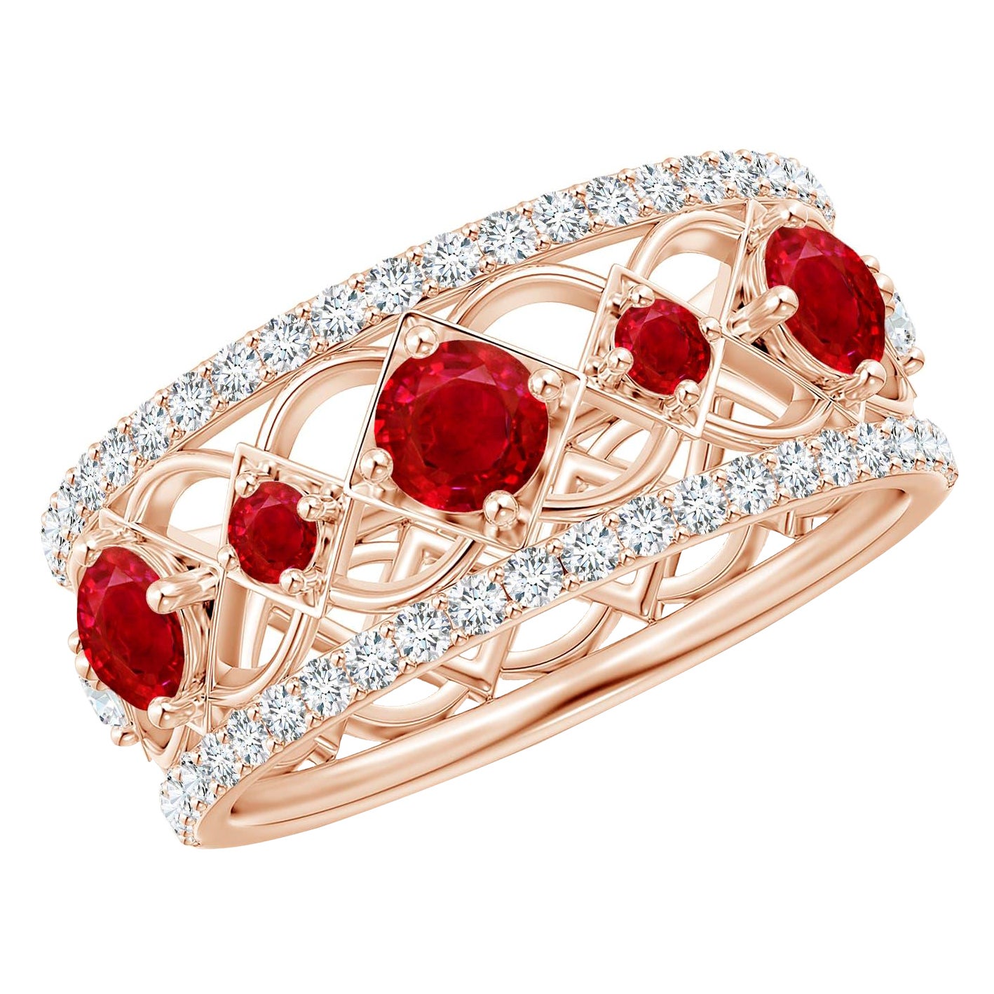 Angara Natural Art Deco inspiriert Rubin und Diamant-Ring in 14K massivem Gold