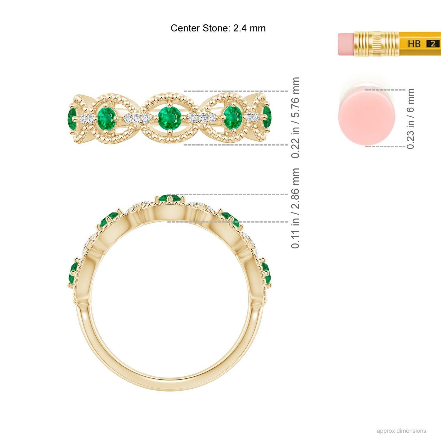 Angara natürlichen Art Deco Stil Smaragd gewellte Jahrestag Ring in 14K Gold (Rundschliff) im Angebot