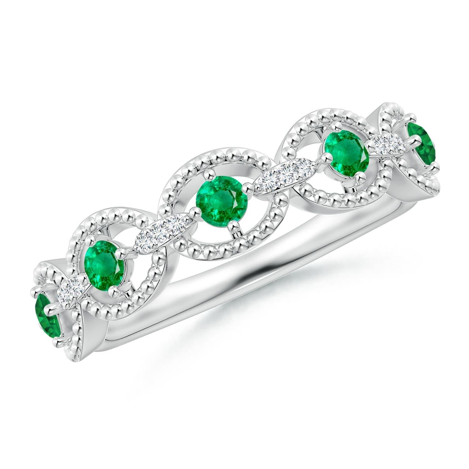Angara natürlichen Art Deco Stil Smaragd gewellte Jahrestag Ring in 14K Gold Damen im Angebot