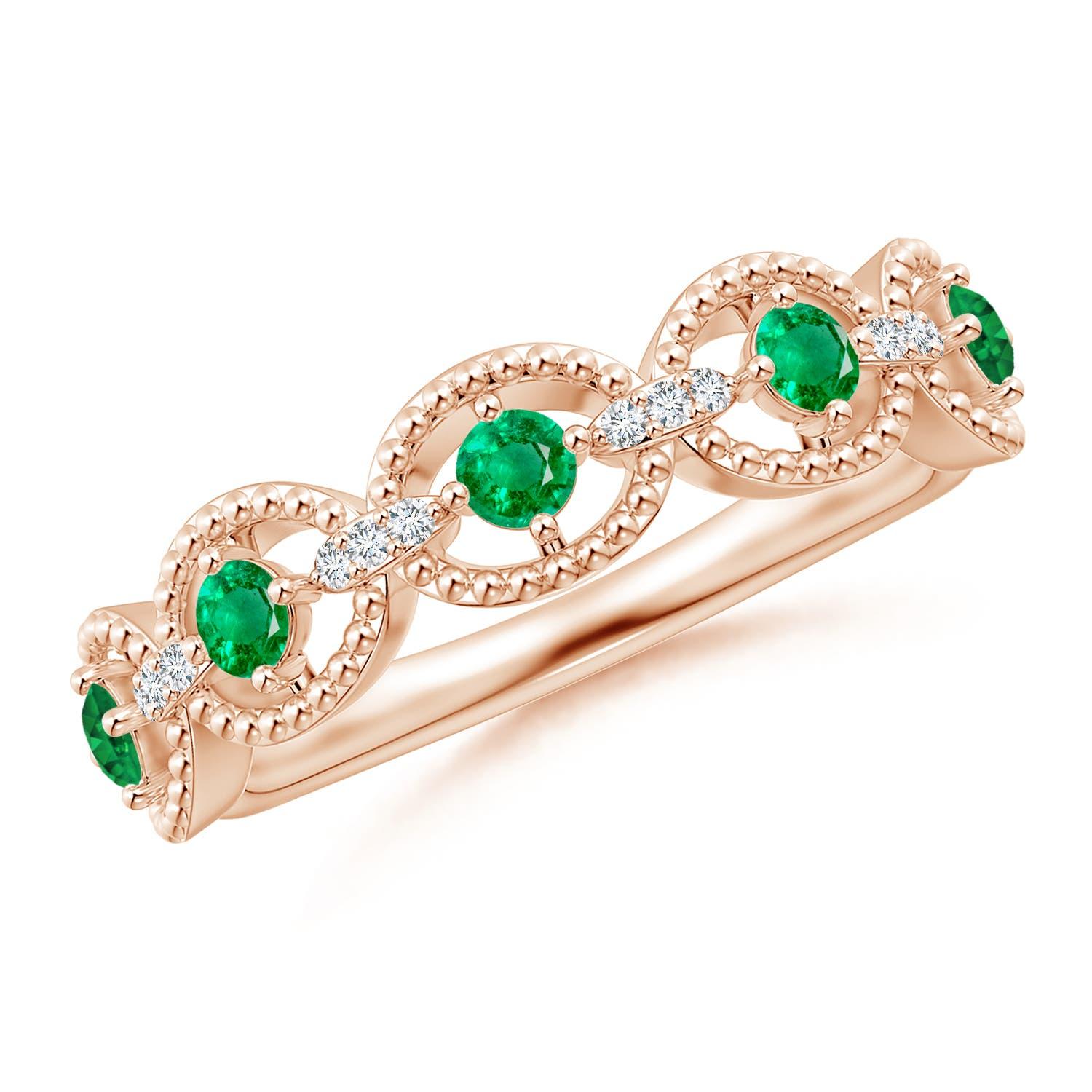 Angara natürlichen Art Deco Stil Smaragd gewellte Jahrestag Ring in 14K Gold im Angebot 1
