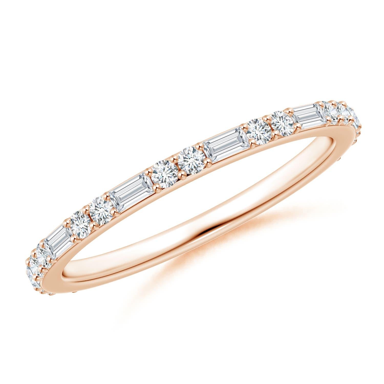 Angara Anello impilabile a mezza eternità con diamanti tondi e baguette naturali in oro 14K in vendita 2