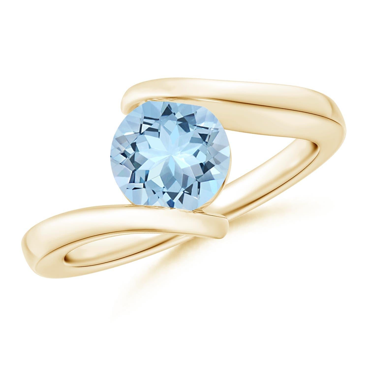 Angara natürlichen Bar-Set Solitär Runde 1,12ct Aquamarin Bypass Ring in 14K Gold im Angebot 2