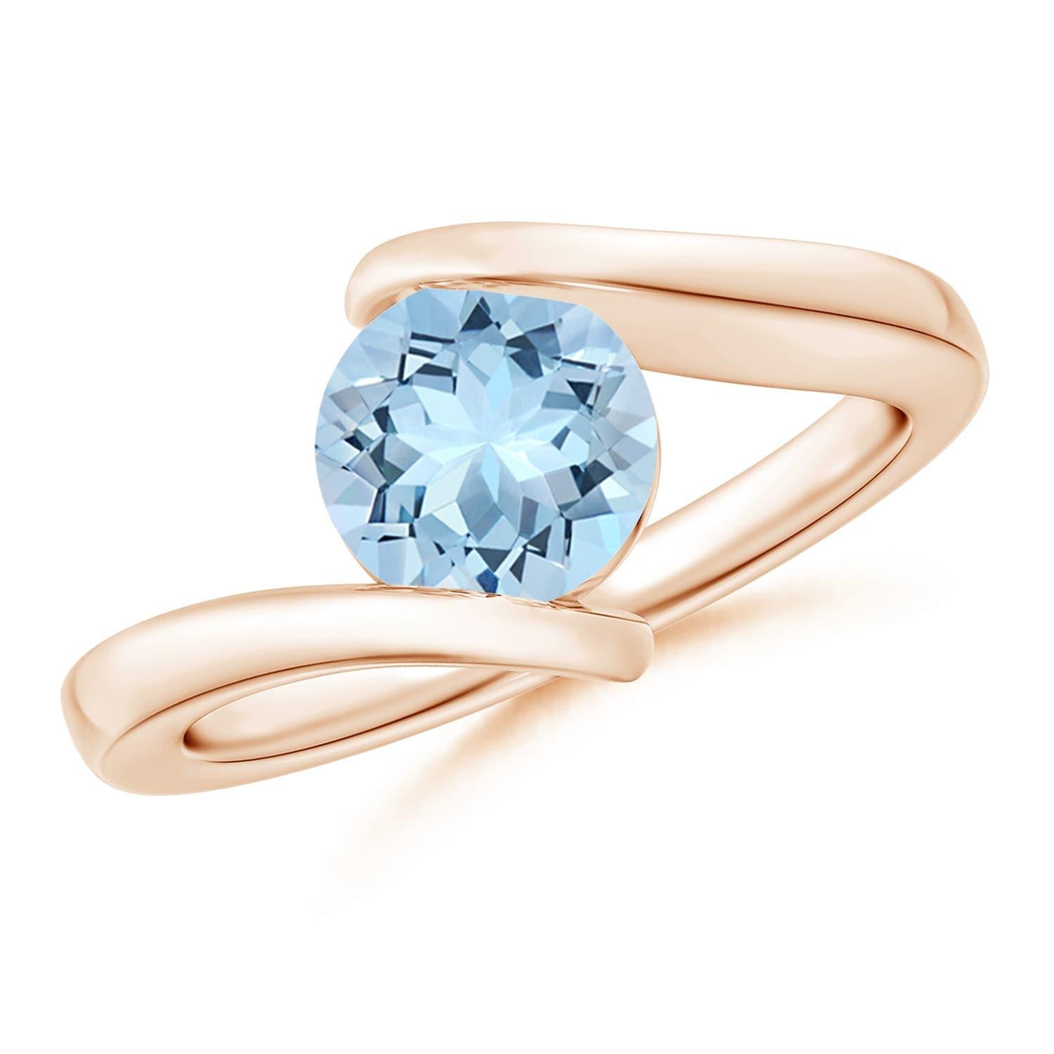 Angara natürlichen Bar-Set Solitär Runde 1,12ct Aquamarin Bypass Ring in 14K Gold im Angebot 3