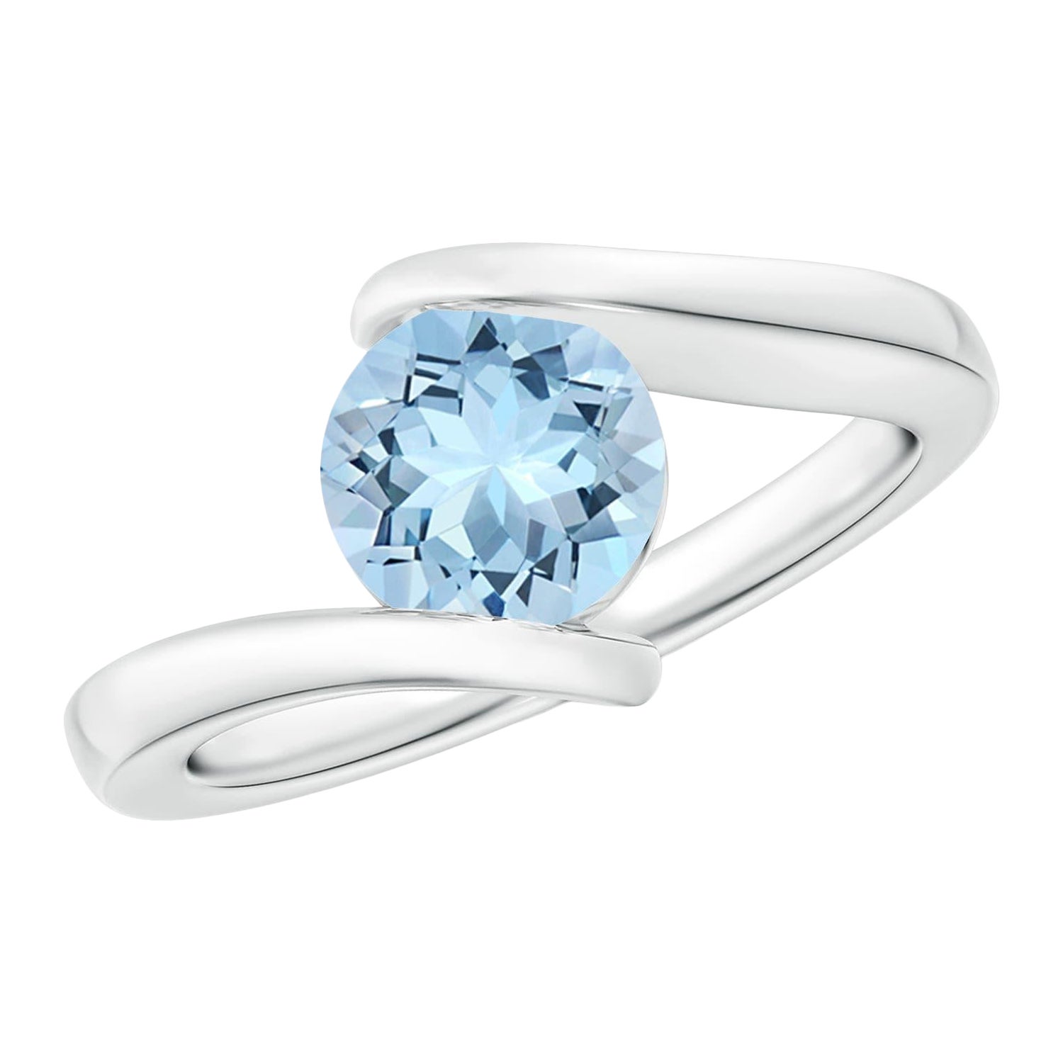 Angara natürlichen Bar-Set Solitär Runde 1,12ct Aquamarin Bypass Ring in 14K Gold im Angebot