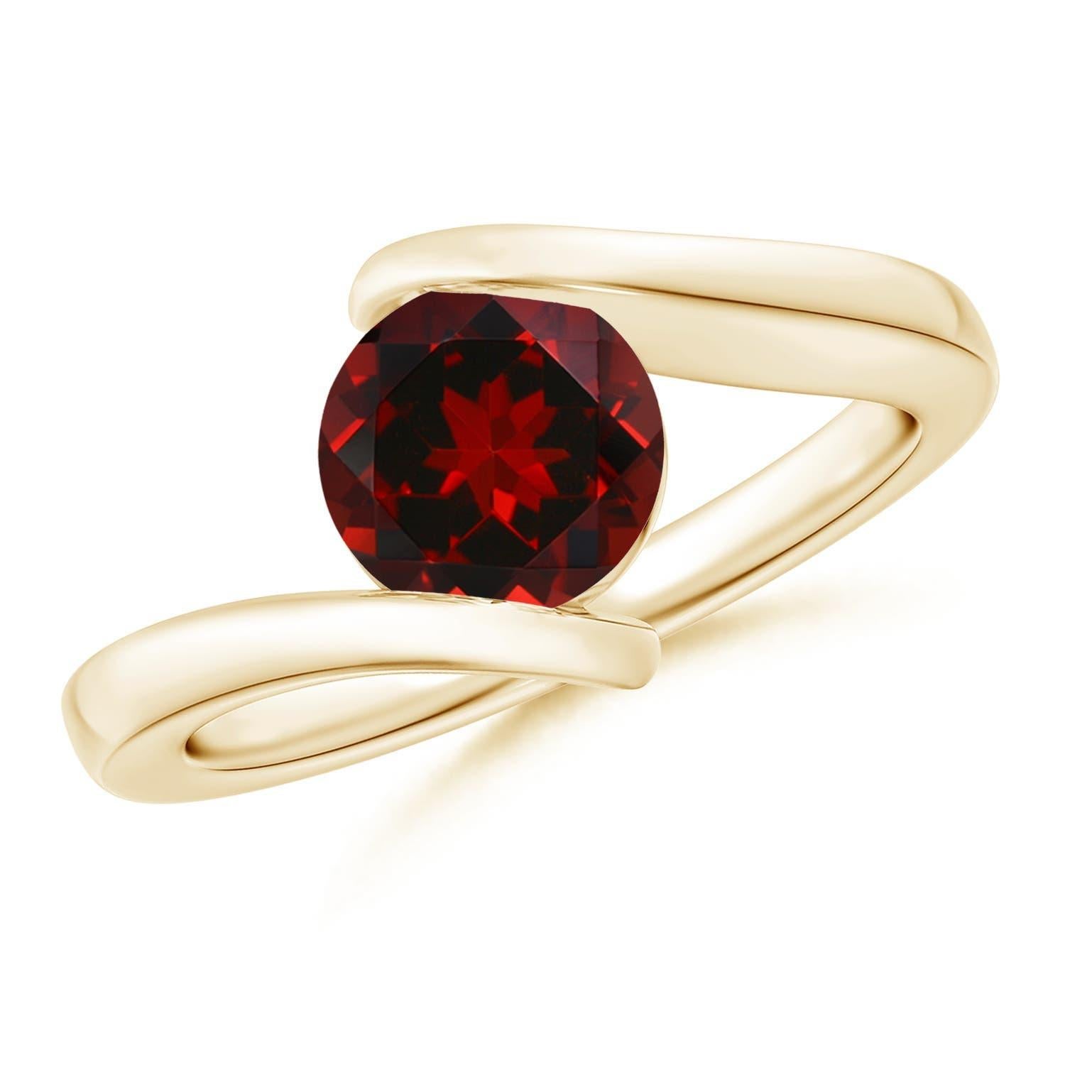 Angara Anillo Bypass con Solitario Natural en Barra Redondo 1,5 ct Granate en 14K Macizo en venta 2