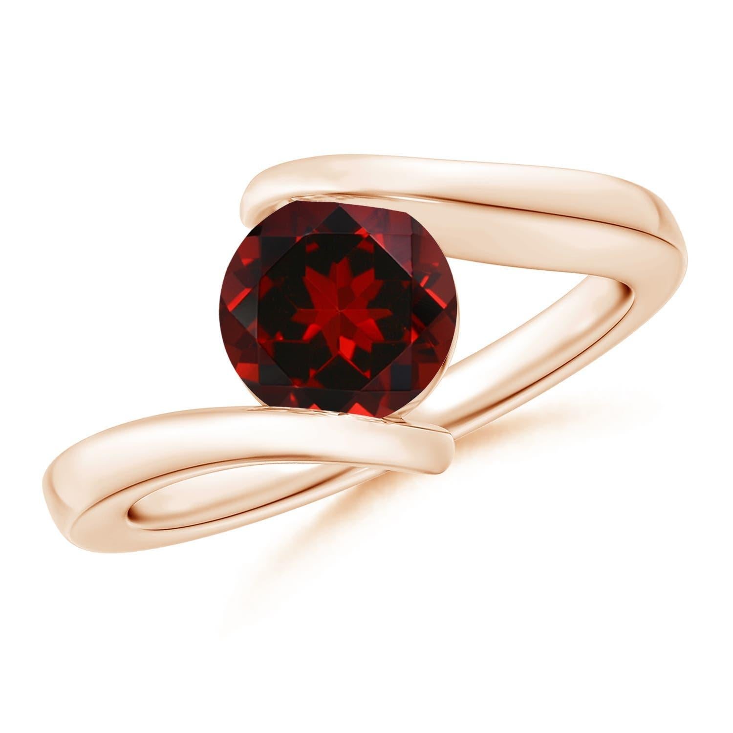Angara Anillo Bypass con Solitario Natural en Barra Redondo 1,5 ct Granate en 14K Macizo en venta 3