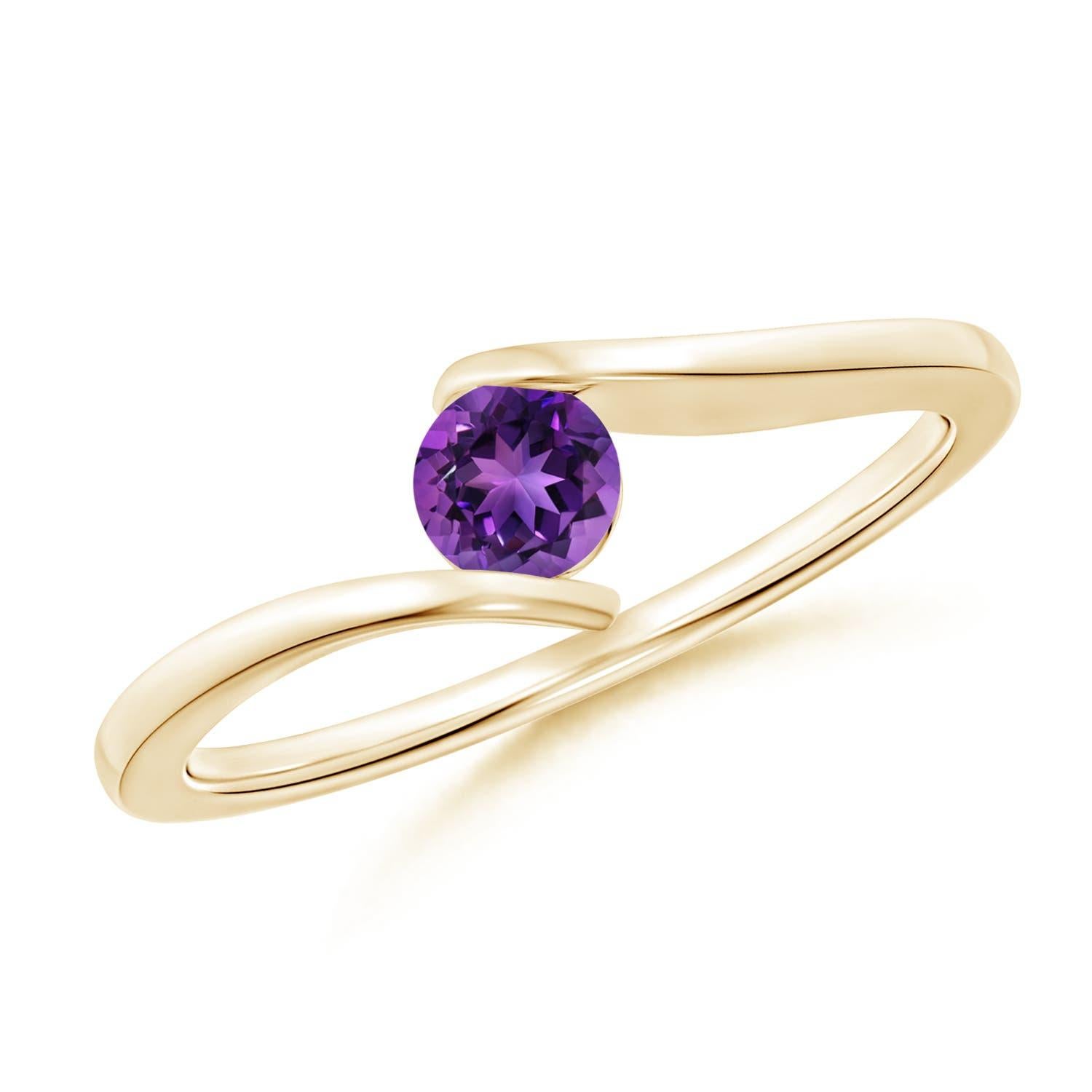De las mujeres Angara Anillo de oro macizo de 14 quilates con solitario natural de amatista redonda en forma de barra en venta