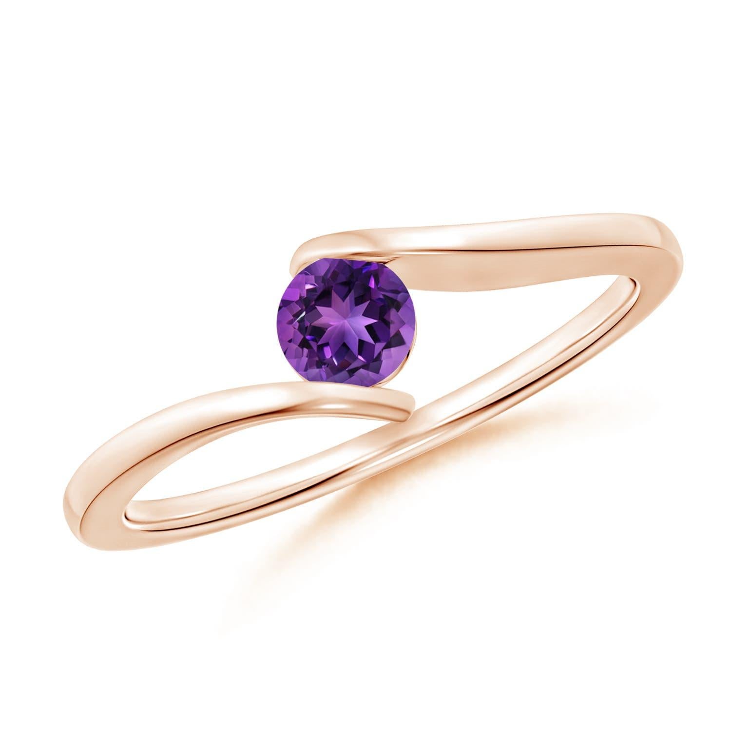 Angara Anillo de oro macizo de 14 quilates con solitario natural de amatista redonda en forma de barra en venta 1