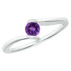 Angara Anillo de oro macizo de 14 quilates con solitario natural de amatista redonda en forma de barra