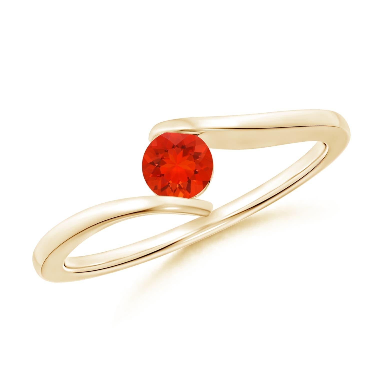 Angara natürlichen Bar-Set Solitär Runde Feuer Opal Bypass Ring in 14K massivem Gold Damen im Angebot