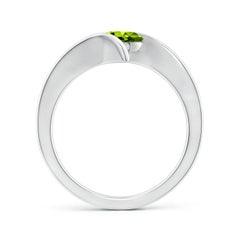 Anello bypass con peridoto rotondo solitario a barrette di Angara in oro massiccio 14K