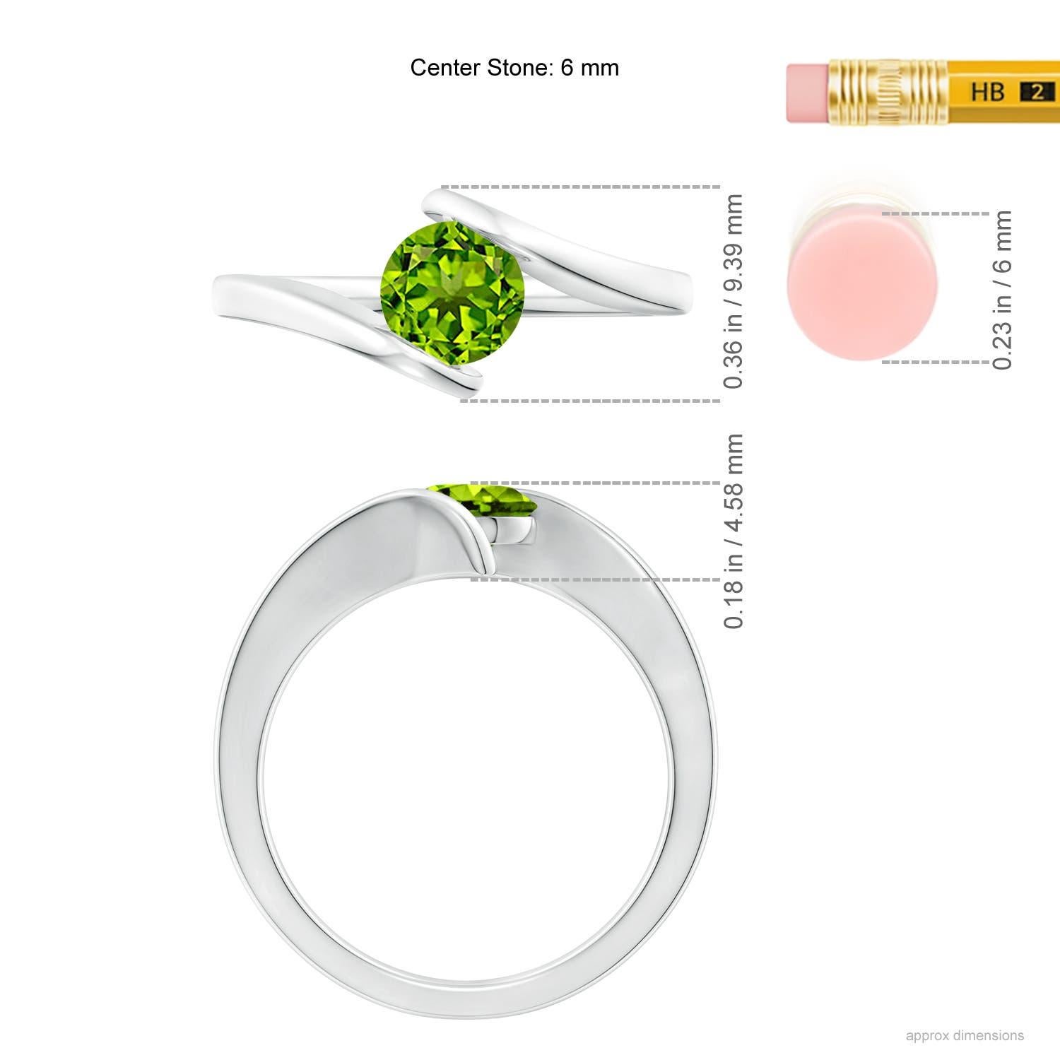 Women's Angara Natural Bar-Set Solitaire Round Peridot Bypass Ring in 14K Solid Gold For Sale