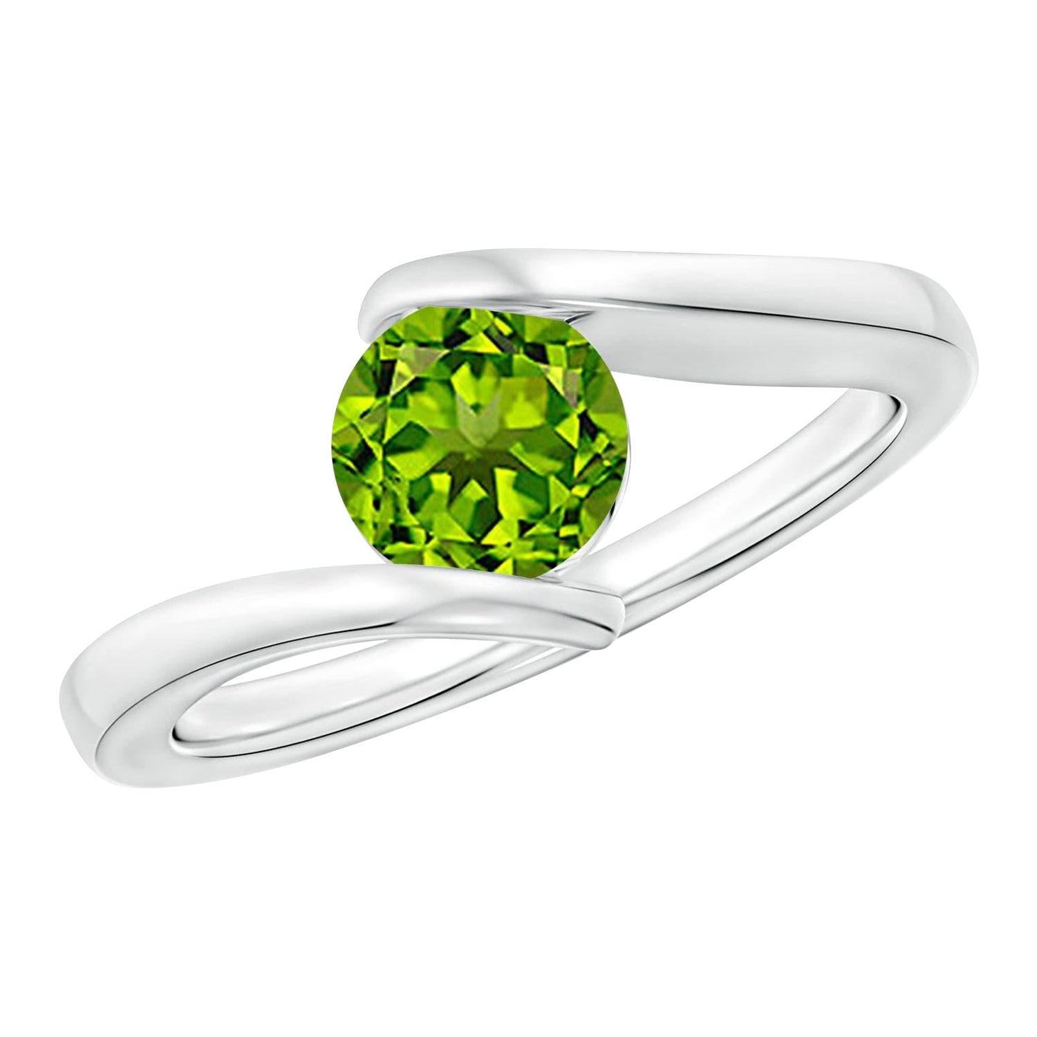 Angara Natural Bar-Set Solitaire Round Peridot Bypass Ring in 14K Solid Gold