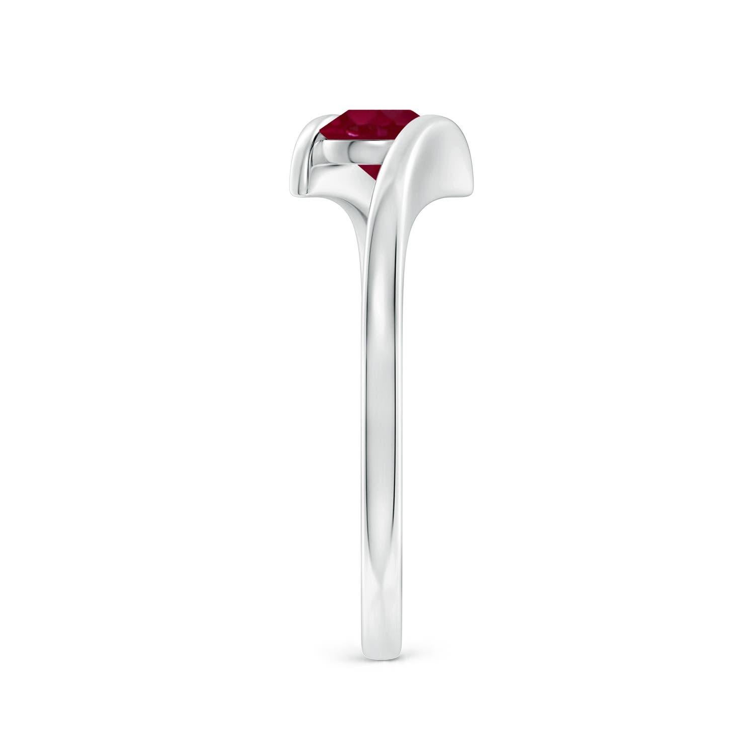 Angara Natural Bar-Set Solitaire Round Ruby Bypass Ring in 14K Solid Gold In New Condition For Sale In Los Angeles, CA