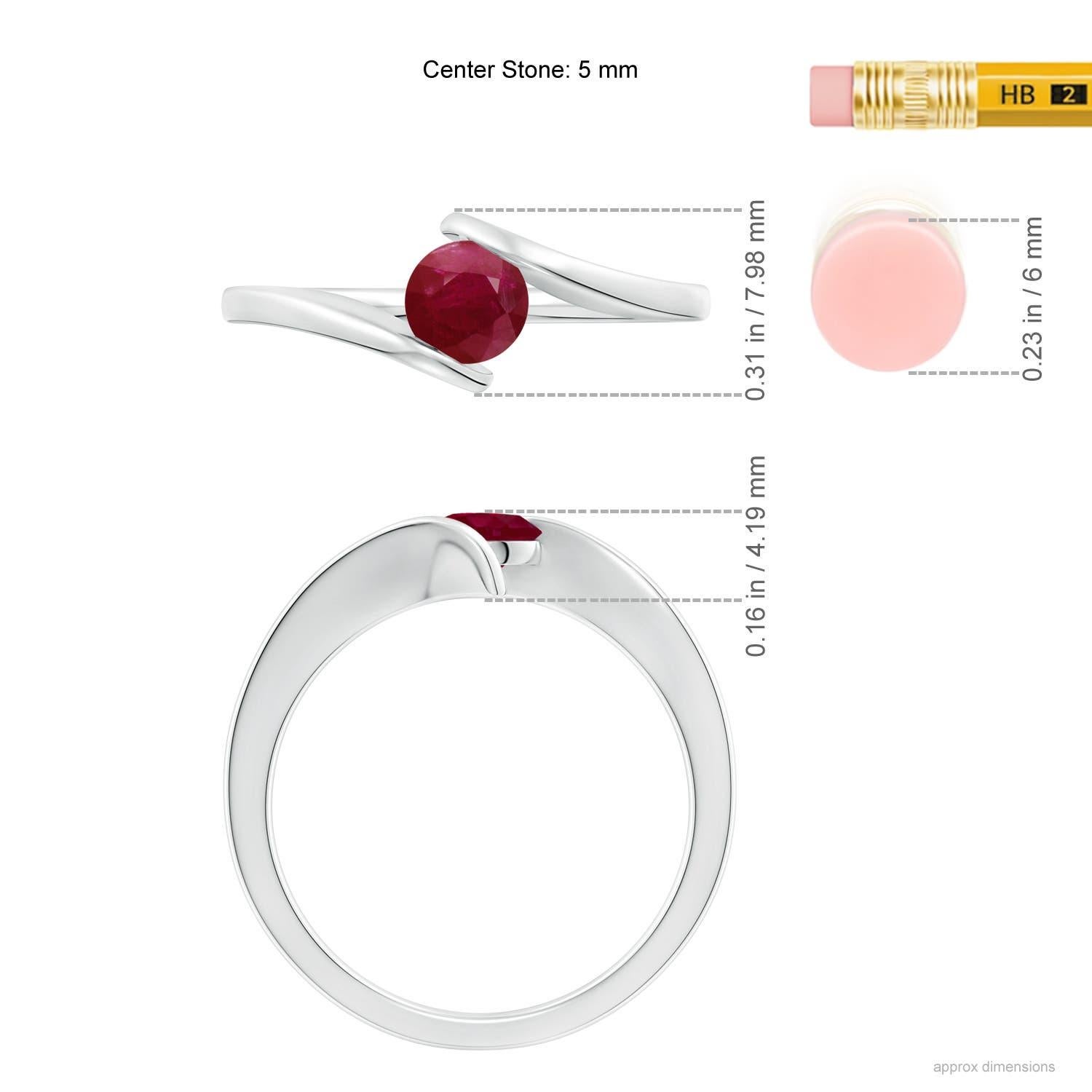 Women's Angara Natural Bar-Set Solitaire Round Ruby Bypass Ring in 14K Solid Gold For Sale