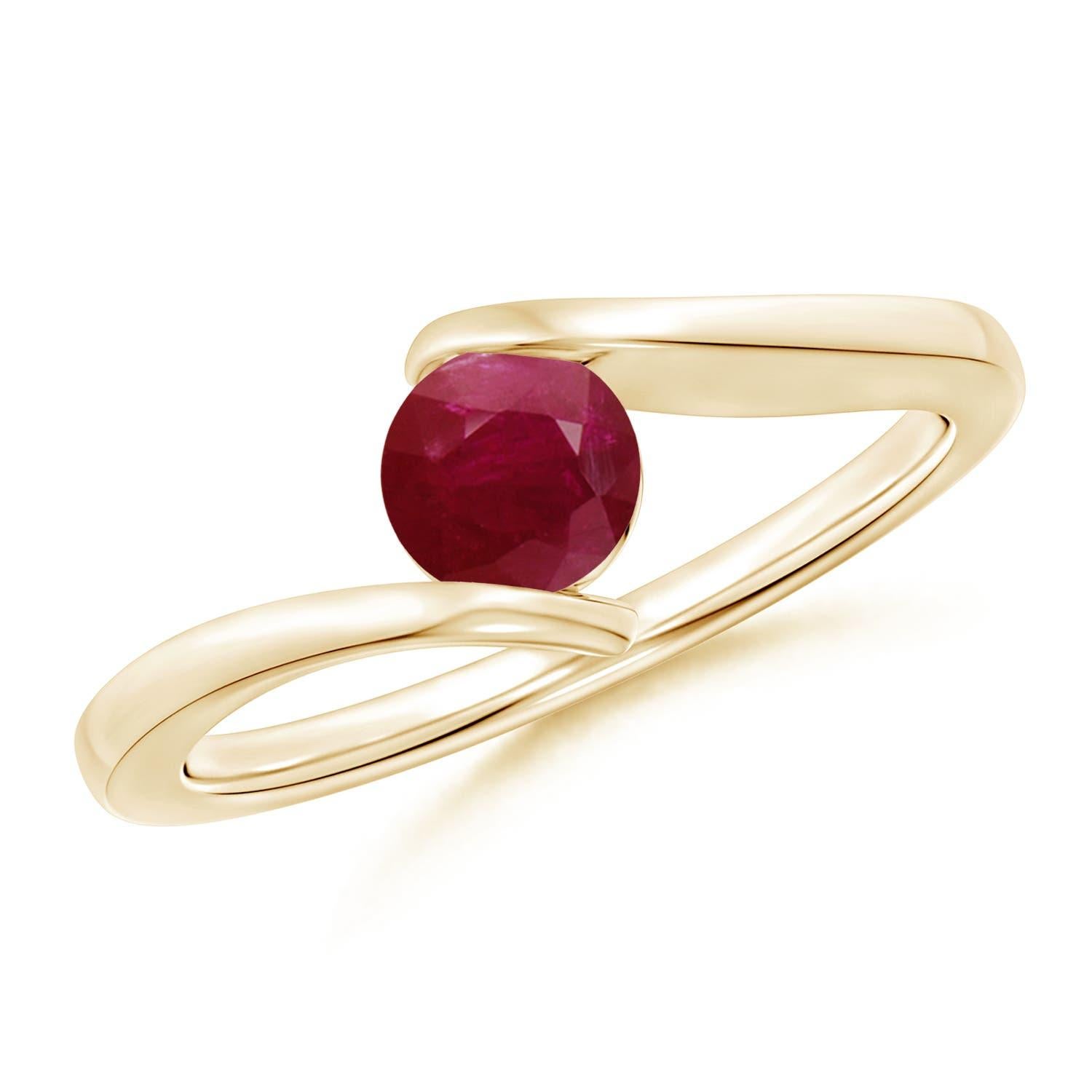 Angara Natural Bar-Set Solitaire Round Ruby Bypass Ring in 14K Solid Gold For Sale 1