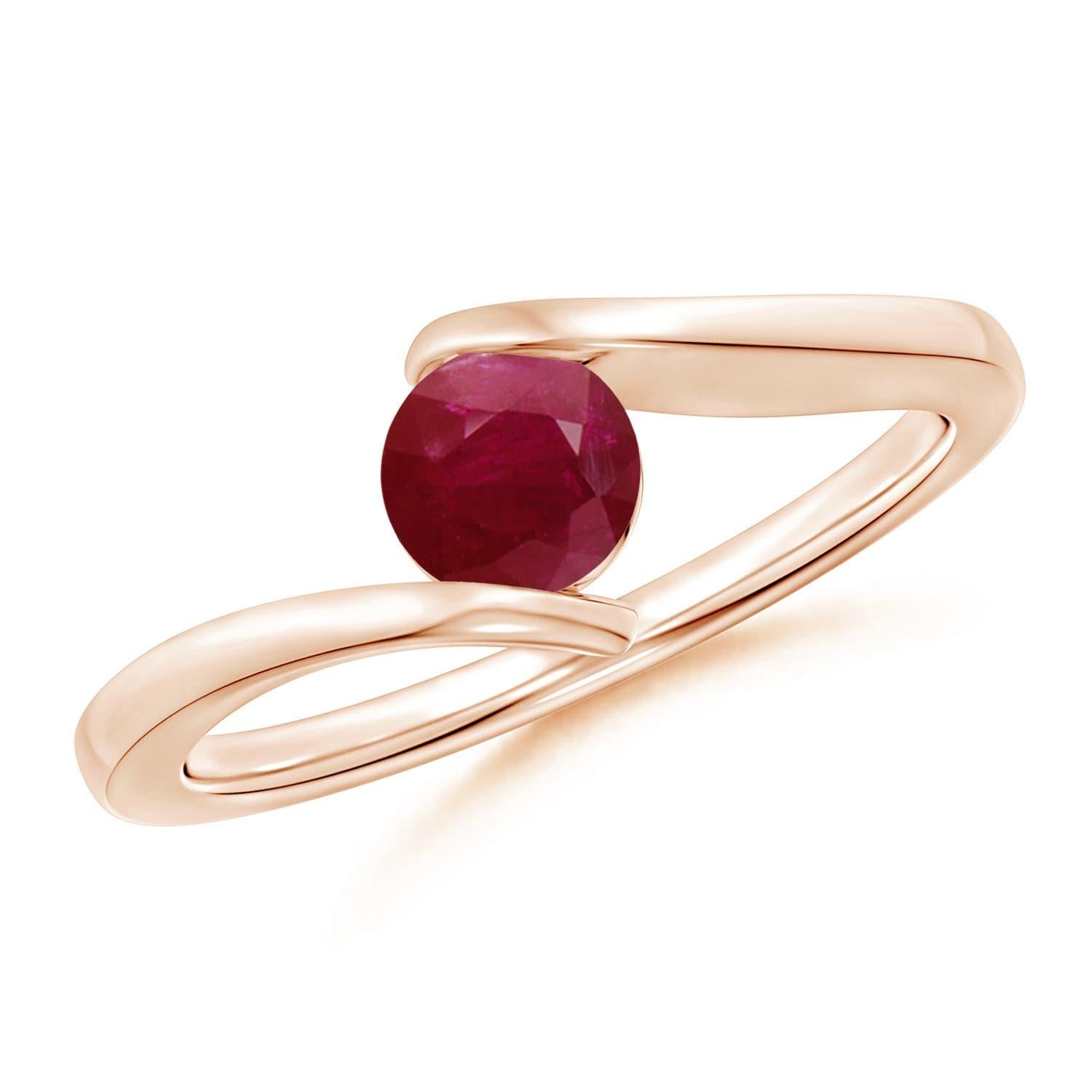 Angara Natural Bar-Set Solitaire Round Ruby Bypass Ring in 14K Solid Gold For Sale 2