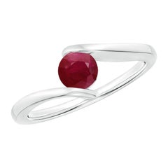 Angara Natural Bar-Set Solitaire Round Ruby Bypass Ring in 14K Solid Gold