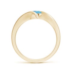 Anello Bypass con solitario rotondo di Topazio Blu Svizzero Angara Nature in oro 14K