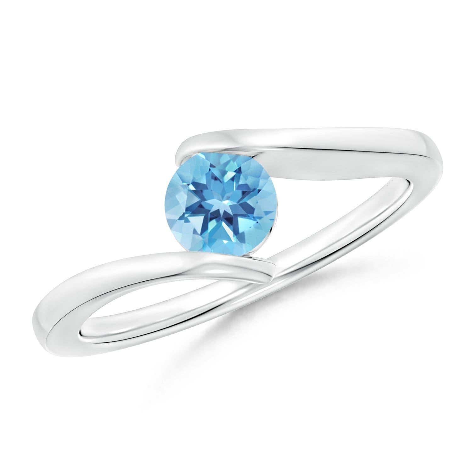 Angara Natural Bar-Set Solitär Runde Schweizer Blau Topas Bypass Ring in 14K Gold im Angebot 1