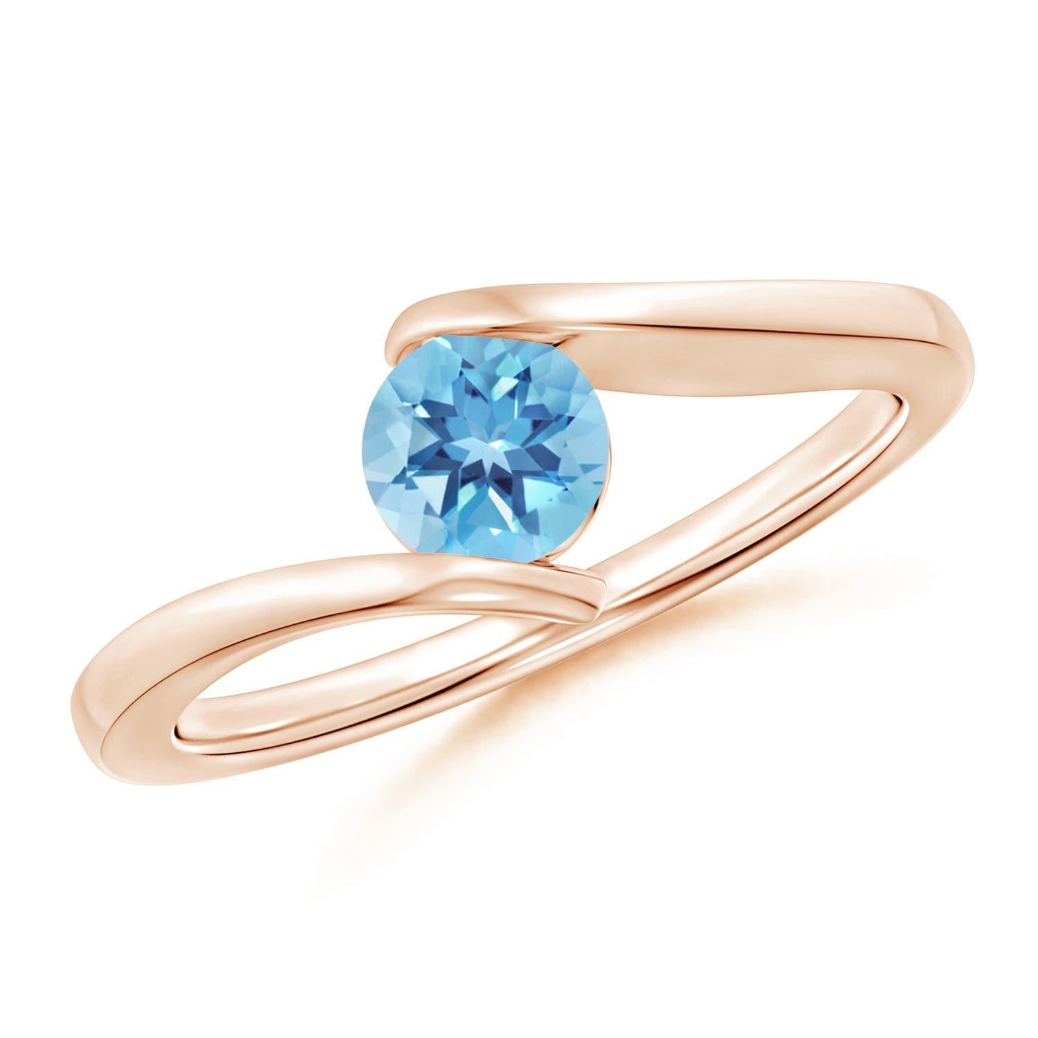 Angara Natural Bar-Set Solitär Runde Schweizer Blau Topas Bypass Ring in 14K Gold im Angebot 2