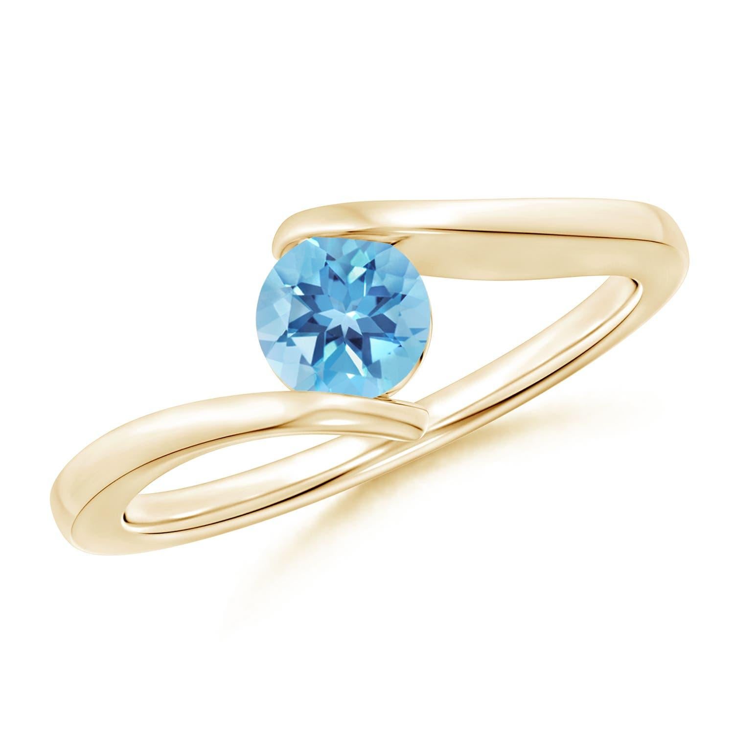 Angara Natural Bar-Set Solitär Runde Schweizer Blau Topas Bypass Ring in 14K Gold