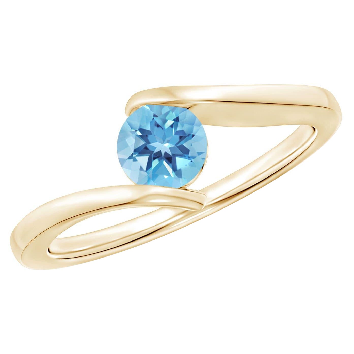 Anello Bypass con solitario rotondo di Topazio Blu Svizzero Angara Nature in oro 14K