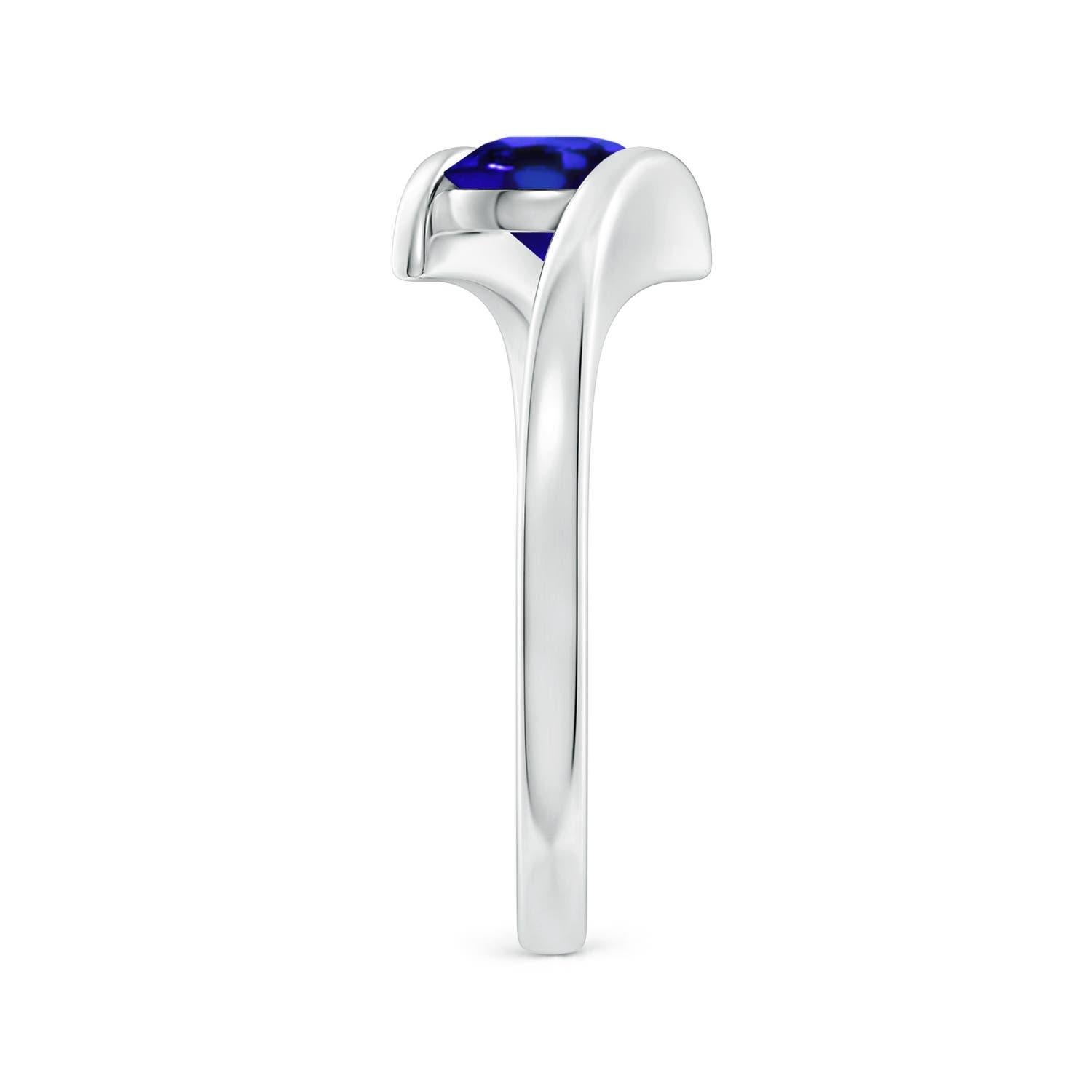 Round Cut Angara Natural Bar-Set Solitaire Round Tanzanite Bypass Ring in 14K Solid Gold For Sale