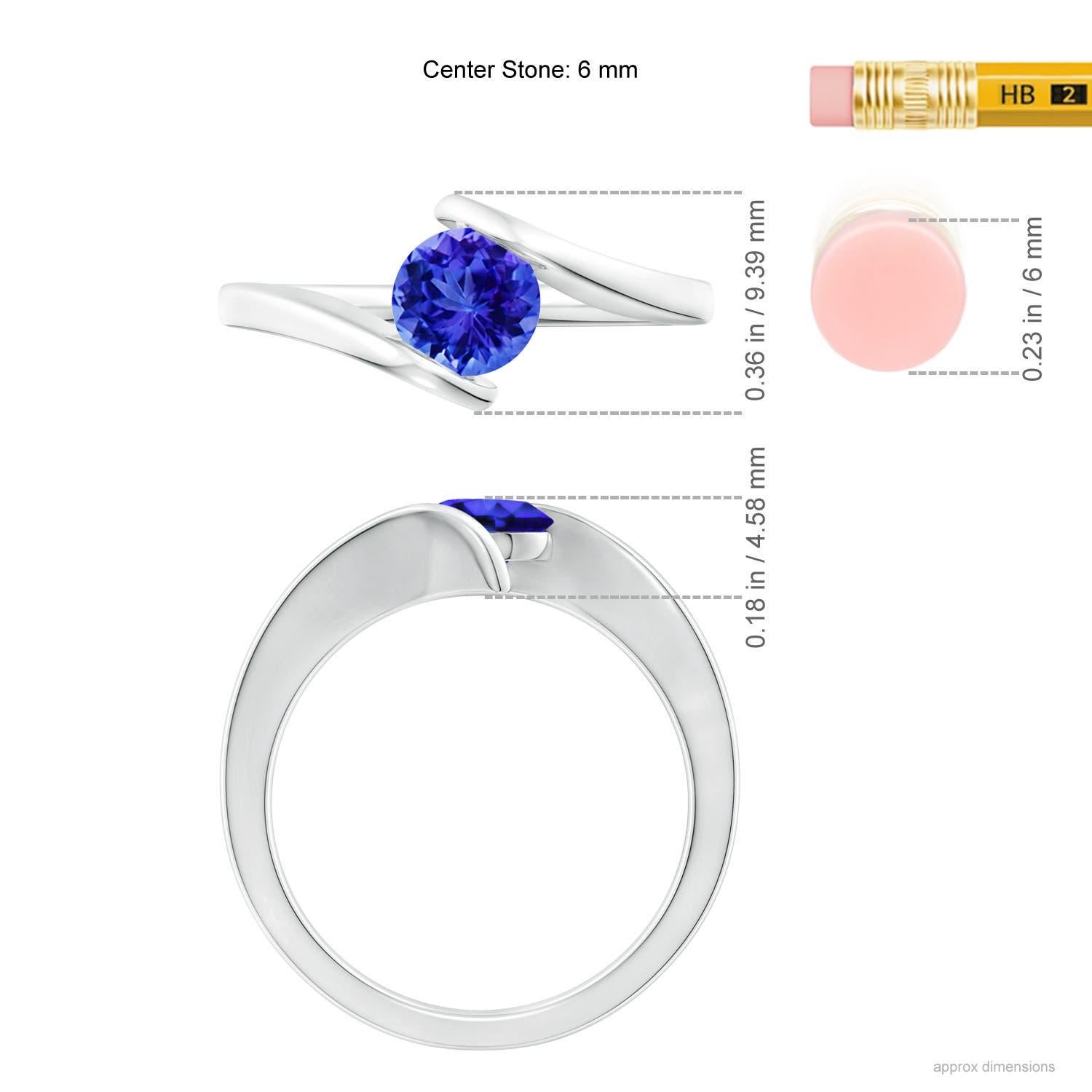 Angara Natural Bar-Set Solitaire Round Tanzanite Bypass Ring in 14K Solid Gold In New Condition For Sale In Los Angeles, CA