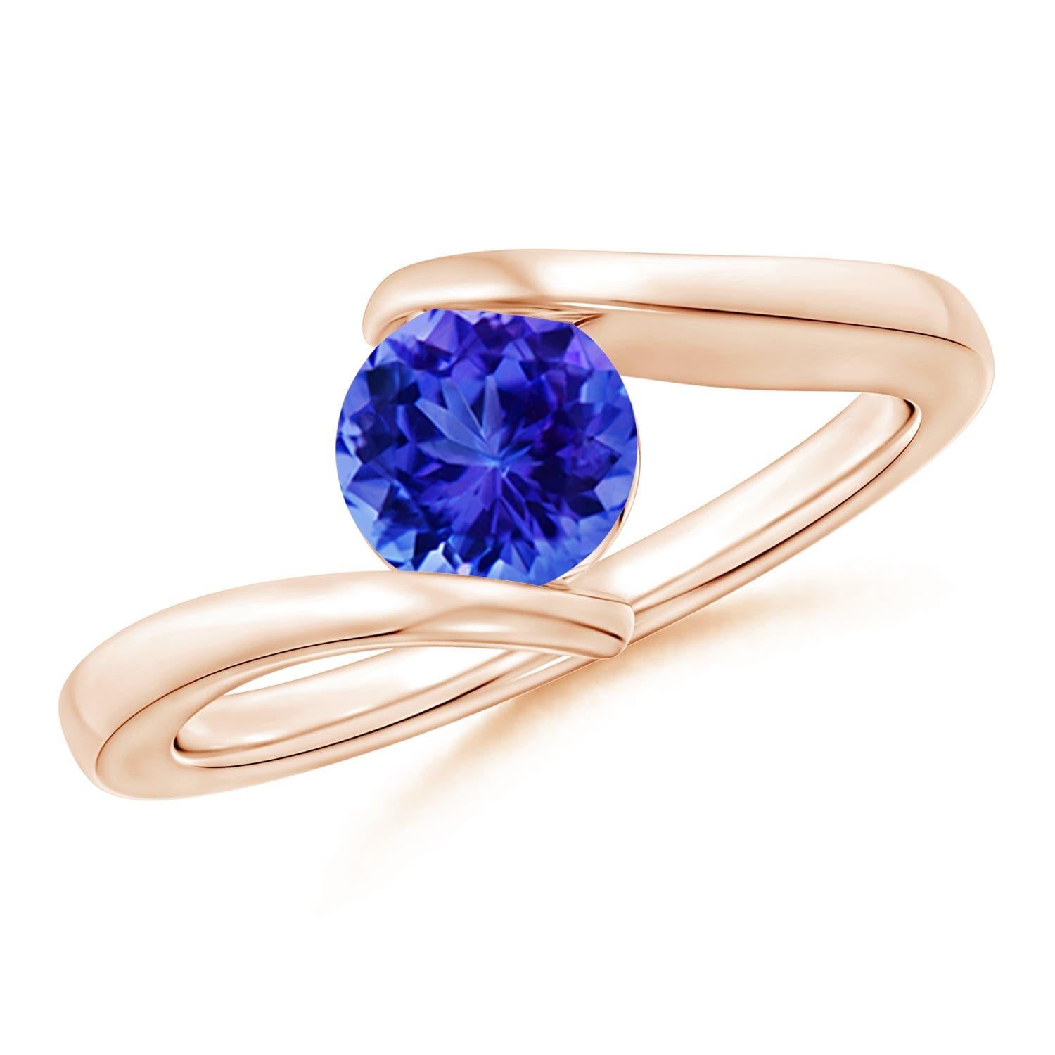 Angara Natural Bar-Set Solitaire Round Tanzanite Bypass Ring in 14K Solid Gold For Sale 1