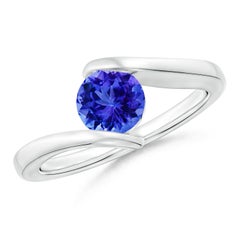Angara Natural Bar-Set Solitaire Round Tanzanite Bypass Ring in 14K Solid Gold
