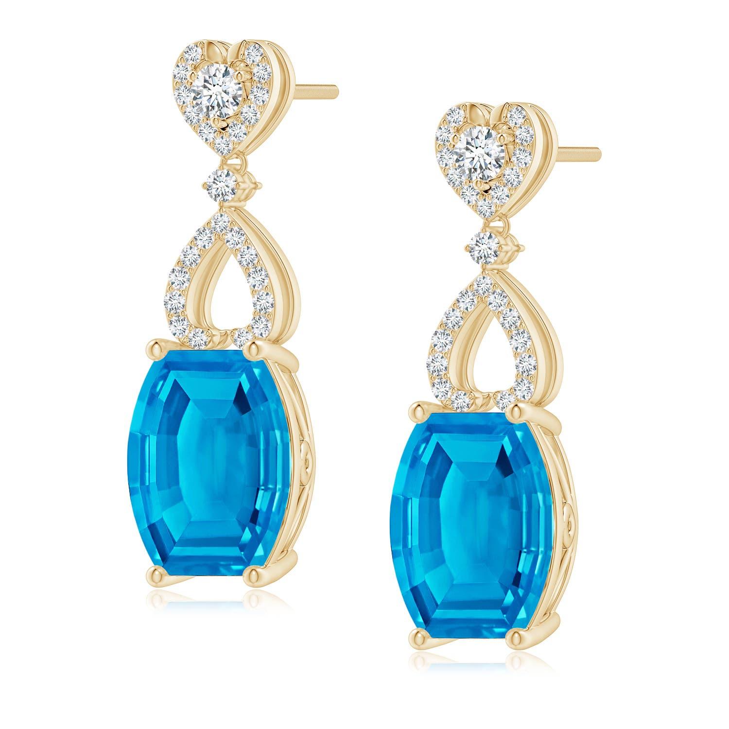 Angara Natürliche tonnenförmige 7 kt Schweizer Blautopas Ohrringe in 14K Gold im Zustand „Neu“ im Angebot in Los Angeles, CA