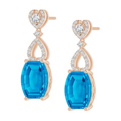 Angara - Boucles d'oreilles pendantes en or 14K avec topaze bleue suisse en forme de tonneau de 7 ct