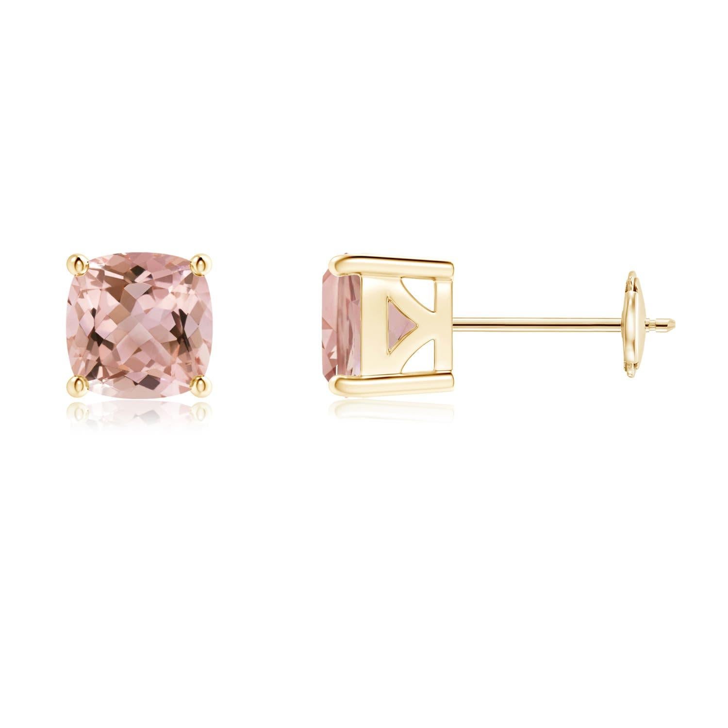 Angara - Boucles d'oreilles en or 14 carats Morganite coussin 1,5 ct, serti panier naturel Neuf - En vente à Los Angeles, CA